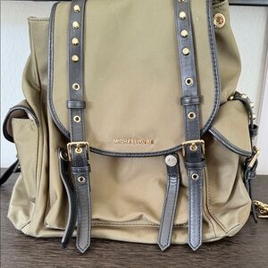 Michael Kors Olive Canvas Backpack with Black Leather Trim